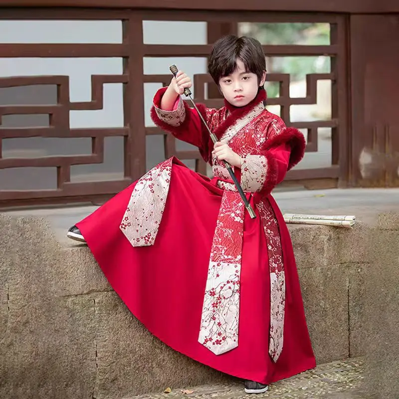 Thick Boys Hanfu Chinese Ancient Kids School Uniforms Costumes Young Master's Perform Clothing Warrior Swordsman Cosplay
