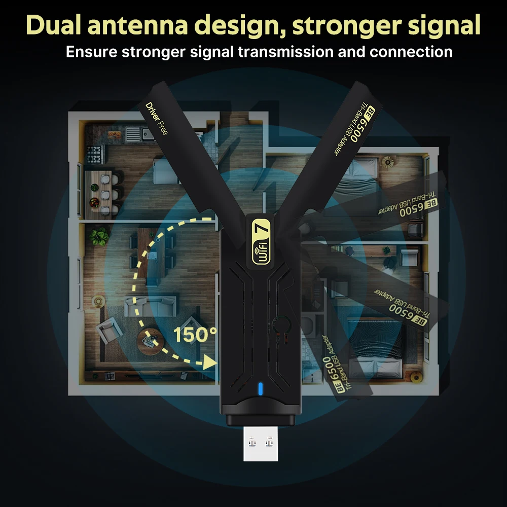 FENVI WiFi 7 BE6500 USB WiFi Adapter trójzakresowy 2,4 G/5,8 G/6 GHz USB3.0 802.11AX bezprzewodowa karta sieciowa z wolnym napędem dla Win 10/11