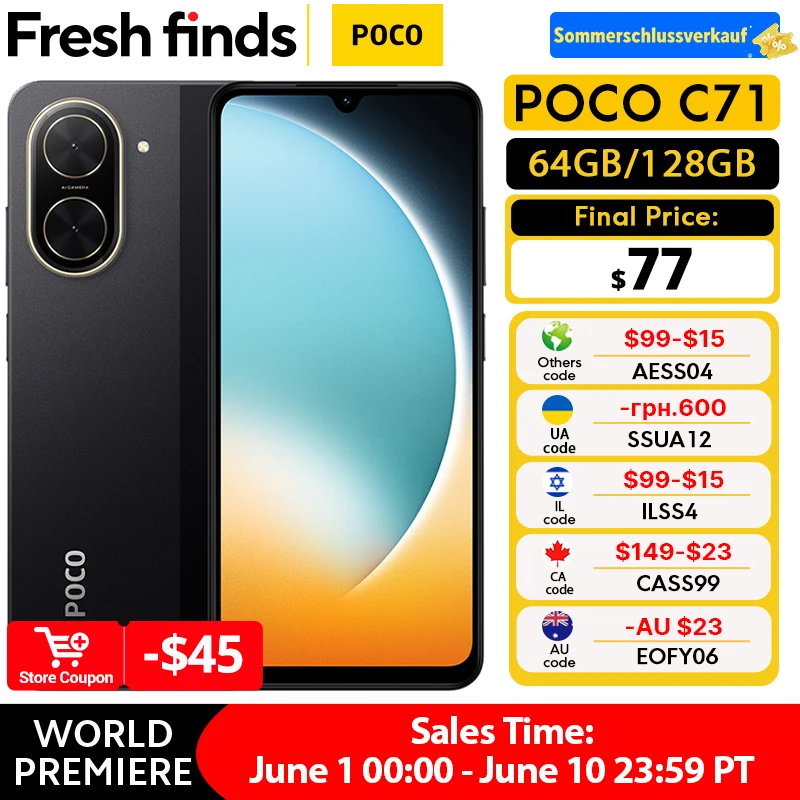 グローバル版 POCO C71 スマートフォン UNISOC T7250 プロセッサー
