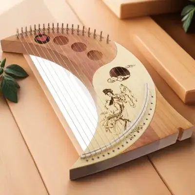 

1Set Lyre Harp 19 String Metal Tuning Wrench Handheld Wooden Harp Ancient Style String Instrument for Kids Beginners