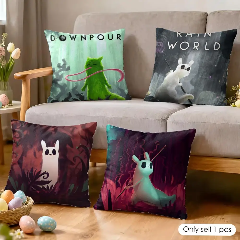 Pretty Video Game R-rain World Cushion Cover Wrinkle-Resistant Short Plush Pillow Case Breathable Machine-Washable