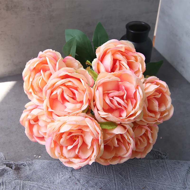 Artificial Silk Austin Roses Bouquet Wedding Bridal Hand Holding Flowers Home Living Room Garden Fake Core Peony Flower Decor