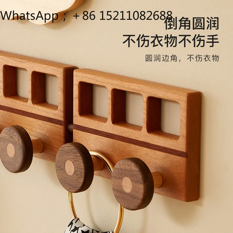LLY creative cute solid wood hook cartoon entrance door entrance wall hanger coat rack free punching