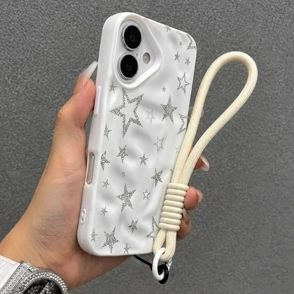 Luxuriöse Y2K-Sternmuster-Silikon-Handyhülle mit Faltenoptik für iPhone 17 15 13 11 12 14 16 17 Pro Max 15 Plus Air mit Lanyard-Abdeckung – Detail 6