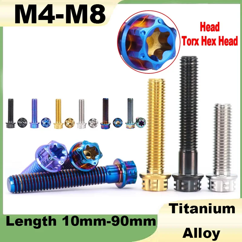 1Pcs Titanium Ti Bolt M4 M5 M6 M8 Length 10 15 20 25 30 35 40 45 50 55 60-90mm Flange Torx Head Screw for Motorcycle Refitted