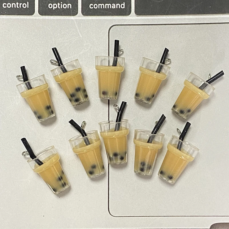 10 pçs casa de bonecas mini leite xícara de café encantos bonito 3d pérola leite chá bebida pingentes para brinco diy jóias fazendo