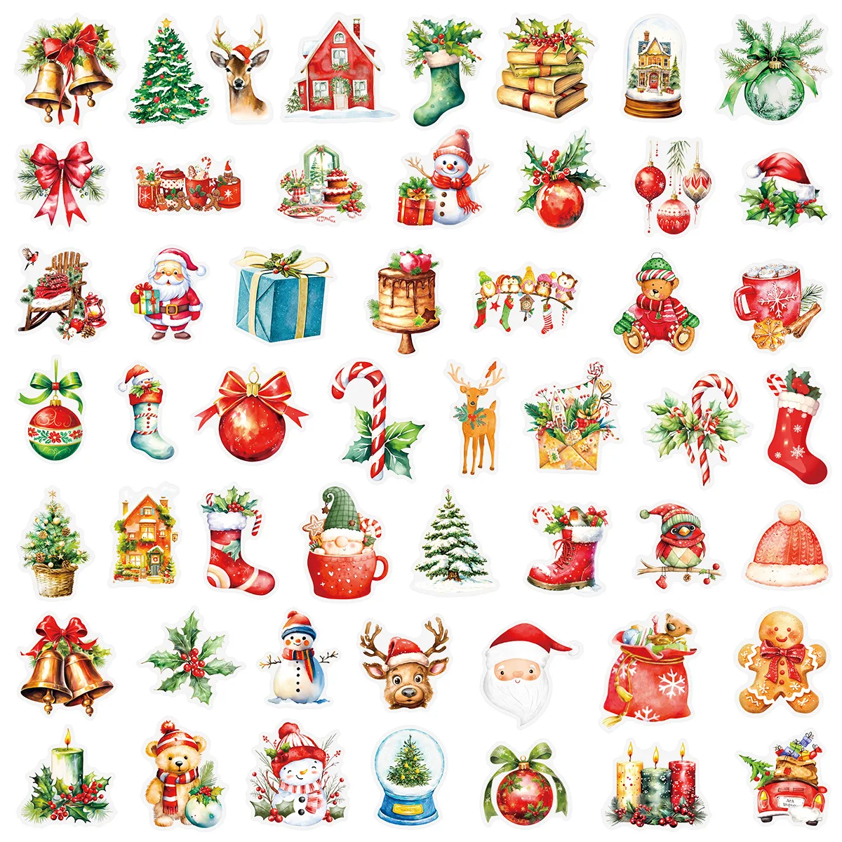 10/30/50PCS Cartoon Transparent Christmas Graffiti Stickers Creative Decoration Window Children's Party Gift Box Decal Toy