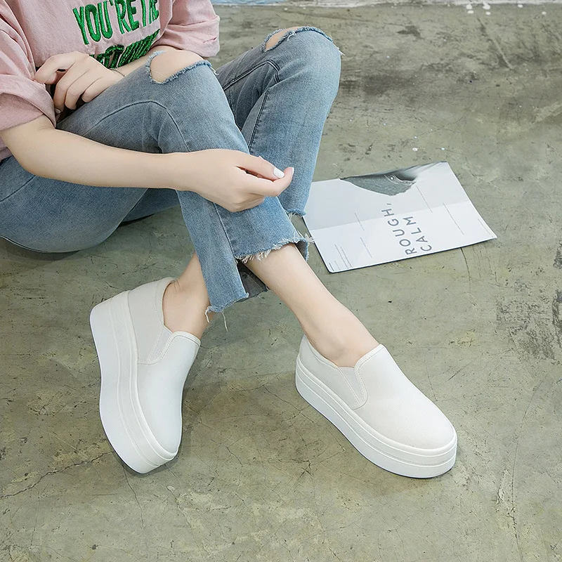 women flat platform canvas shoes canvas flats women casual shoes girls Student thick soled Loafers Lady Slip on 789