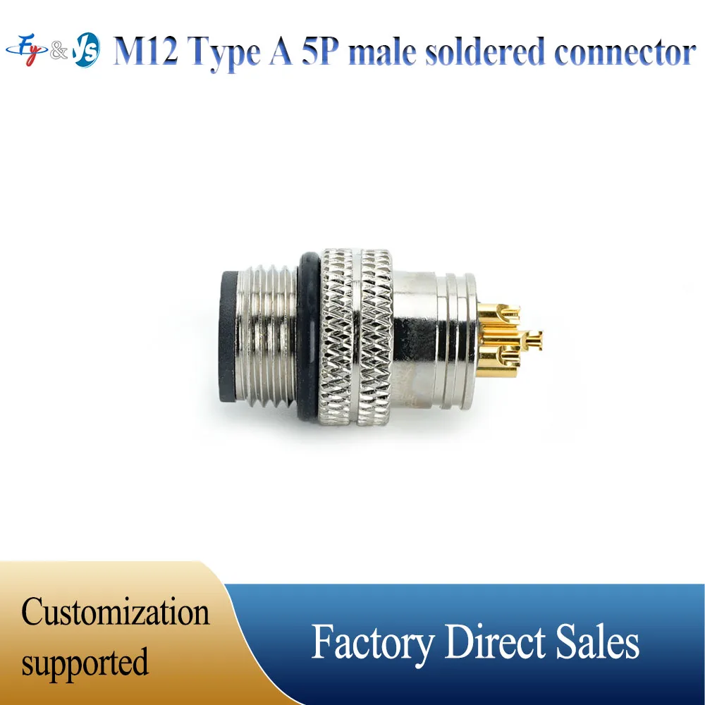 New Version M12 Type A 5P Male Connector - Soldered Type with PA66 Insulator & 2U Gold-Plated Terminals, Industrial Grade IP67 F