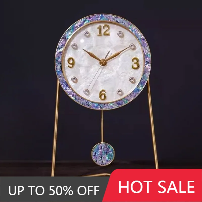 Brass Table Clock Luxury Shell Desk Clock Modern Swingable Minimalist Desktop Clock Living Room Art Decoration Accessories