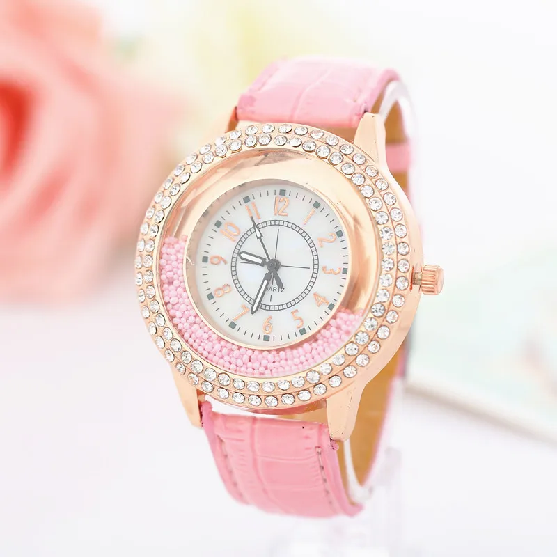 Relojes de Cuero PU con diamantes de imitación de cristal para mujer, relojes de pulsera de cuarzo a la moda, regalos para chicas