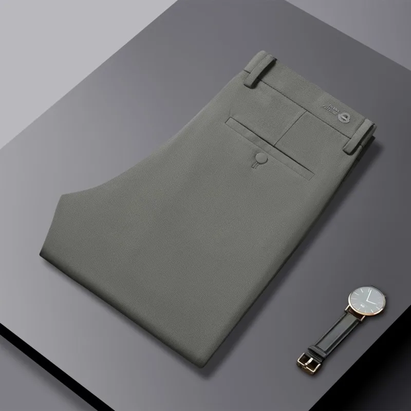 

Spring Autumn Men's Slim Fit Straight Leg Casual Pants Elastic Business Casual Long Trousers Anti-Wrinkle High-End Feeling