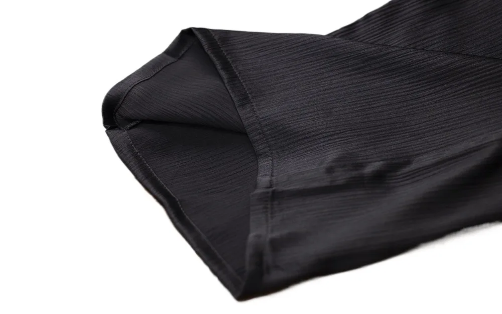 2026 Women's Spring New 100% Natural Mulberry Silk Bark Satin Double Pocket Black Elastic Waist Fashion Straight-leg Pants