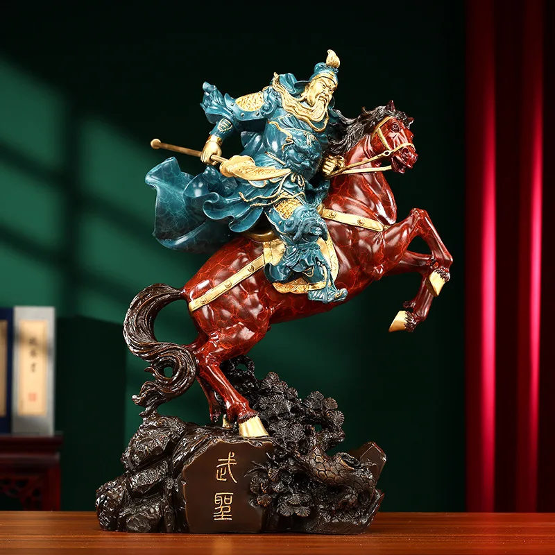 Brass horseback riding Guan Gong ornament, home office, God of Fortune Buddha statue, Guan Erye landing god statue