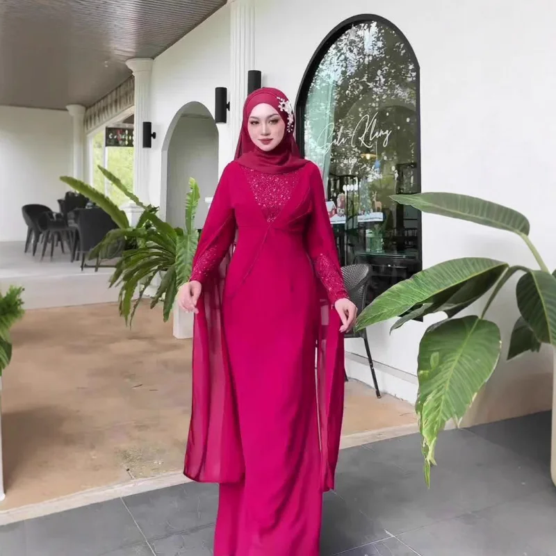 

In Stock New Malay Palace Style Atmosphere Embroidered Sequin Solid Color Fashion Dress Irregular Design Jumpsuit