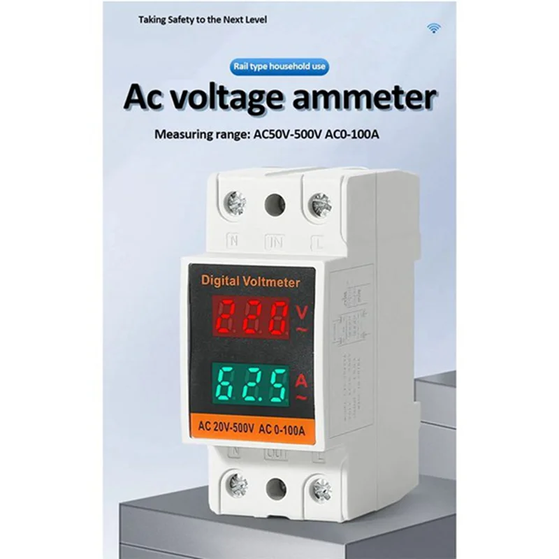ABMS-Din السكك الحديدية الفولتميتر الرقمي 2 قطعة 35 مللي متر جهاز قياس الجهد الكهربائي التيار المتناوب 50-500 فولت 100A مع HD Led عرض مقياس التيار الكهربائي