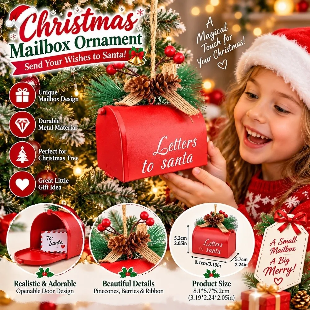 Retro Antique Style Christmas Pendant Iron Letters To Santa Claus Red Mailbox Ornament Xmas Tree Hanging Decor Christmas Decor