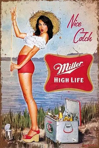 New Tin Sign Retro Style Miller Beer Girl Fishing Bar Den Exterior Home Cave Garage bar Country Wall Decoration Retro Aluminum s