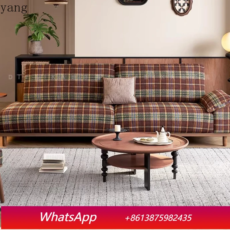 

LTT living room small apartment French retro color matching removable and washable single armrest three-person sofa