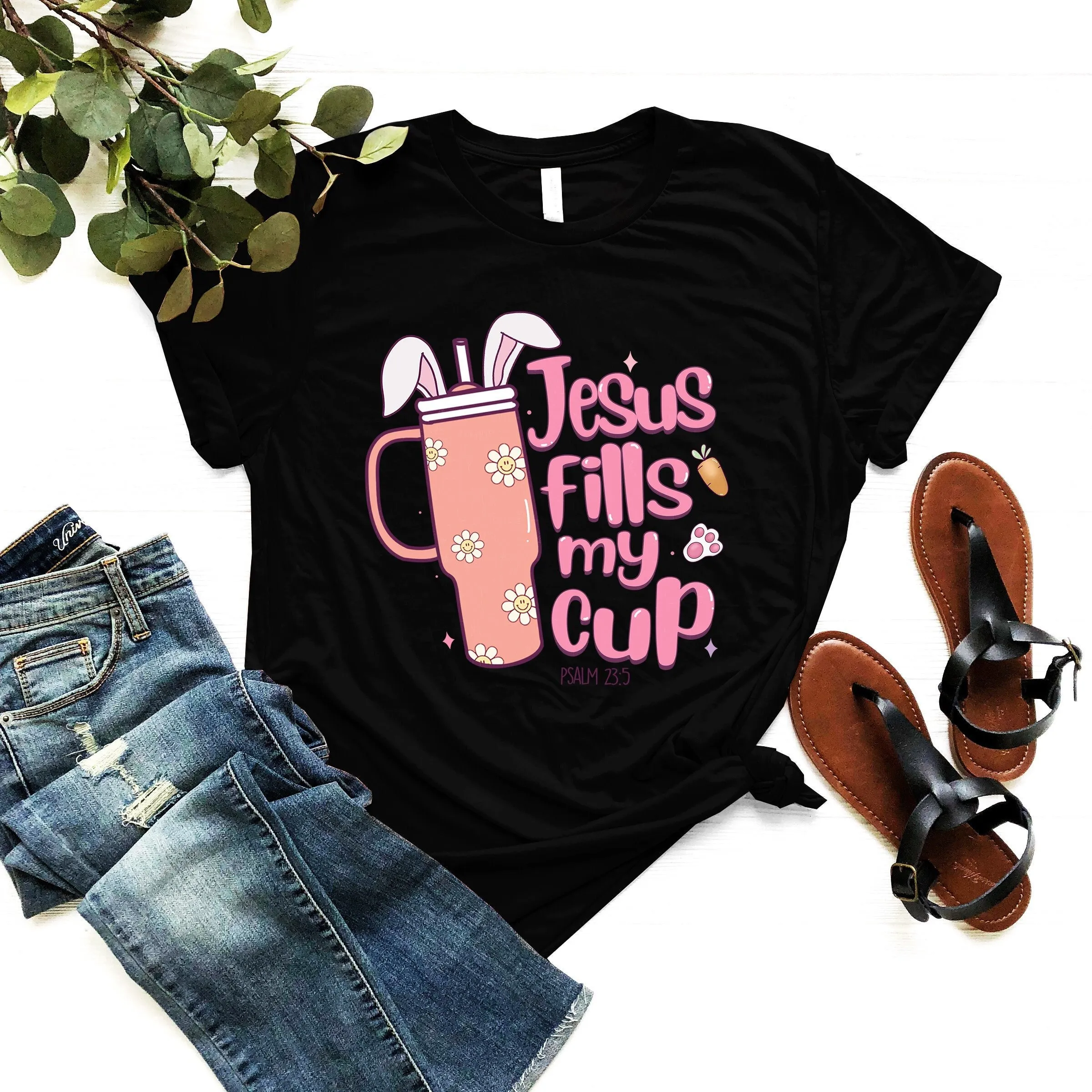 Jesus Fills My Cup T Shirt Cute Bunny Ears Tumbler Bible Verse Christian Easter Outfit Religious