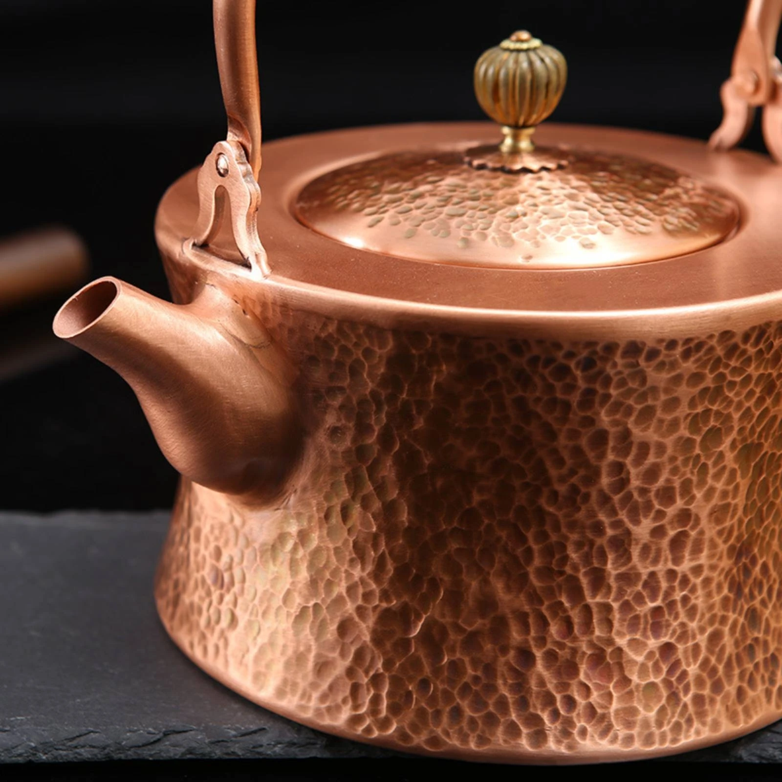 Hammered Copper Tea Kettle Traditional Copper Tea Kettle Vessel Long-Lasting Compact for Office