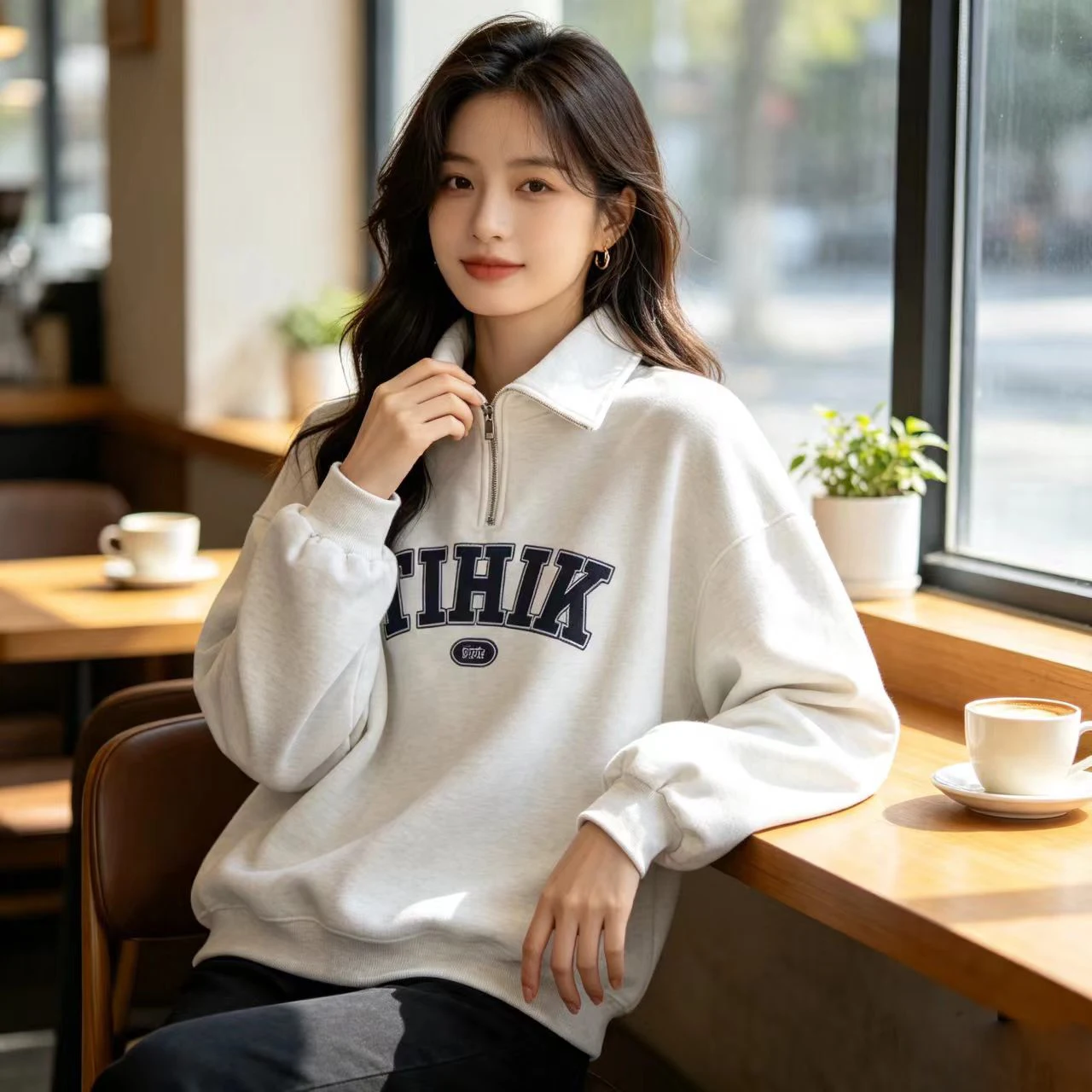 Women'S Fashion Zip Hoodie - Milk‑style Polo‑collar Sweatshirt for Women, Early‑spring