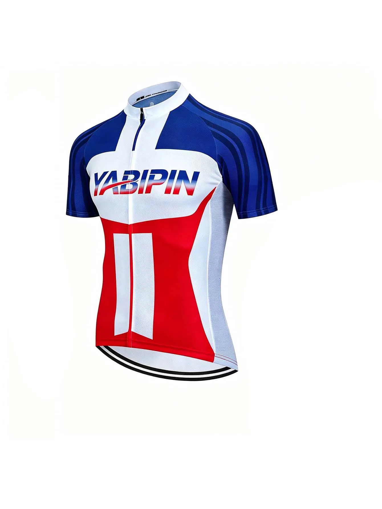 Herren-Radtrikot mit Stehkragen, durchgehendem Reißverschluss, kurzärmelig, atmungsaktiv, schnell trocknend, leichtes Oberteil