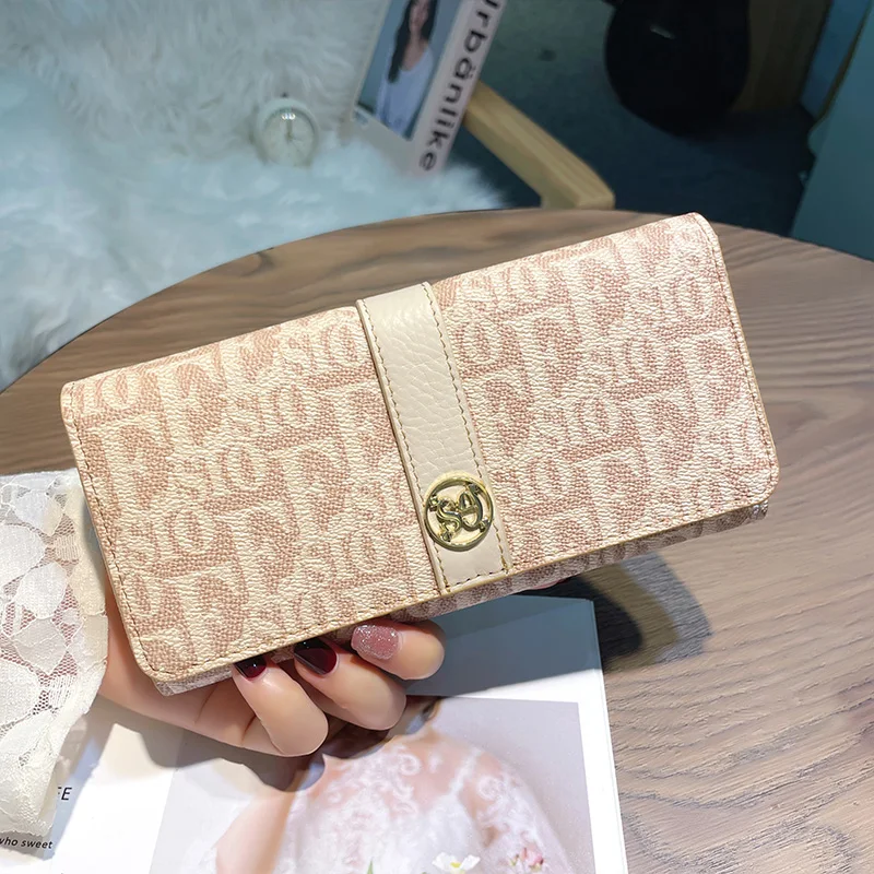 2023 Long Real Leather Women Wallets Original Brand Letter Print Clutch Bag Excellent Cowhide Billfold High Capacity Purse