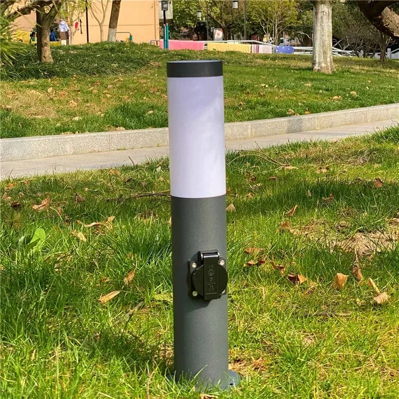 Outdoor Waterproof Stainless Steel Cylindrical Strip Socket Lawn Lamp Garden Landscape Lighting Decorative Feature Light