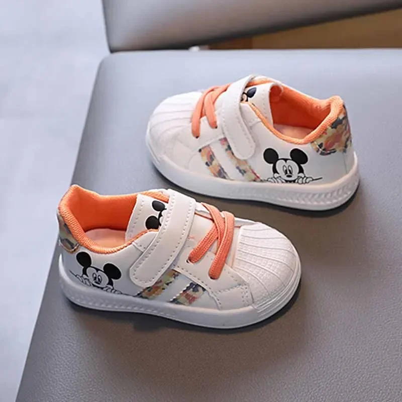 Disney Mickey Mouse Baby Walking Shoes  Boys and Girls Soft Sole Non-slip Asual Board Shoes Sports Shoes PU Leather White Shoes