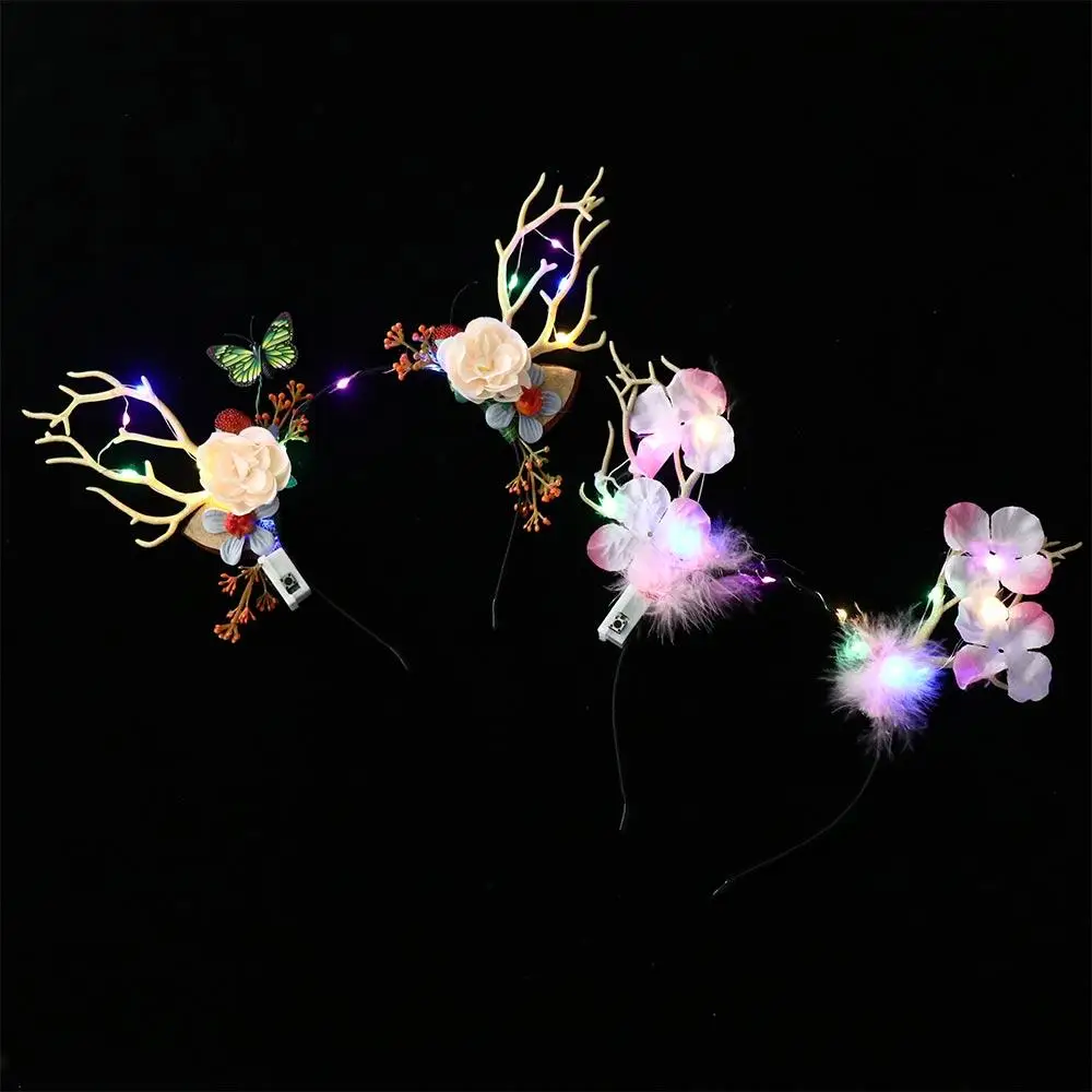 LED Lights LED Glow Headband Colorful Resin Flashing Headband Plastic Luminous Luminous Deer Horn Hair Band Children Toys