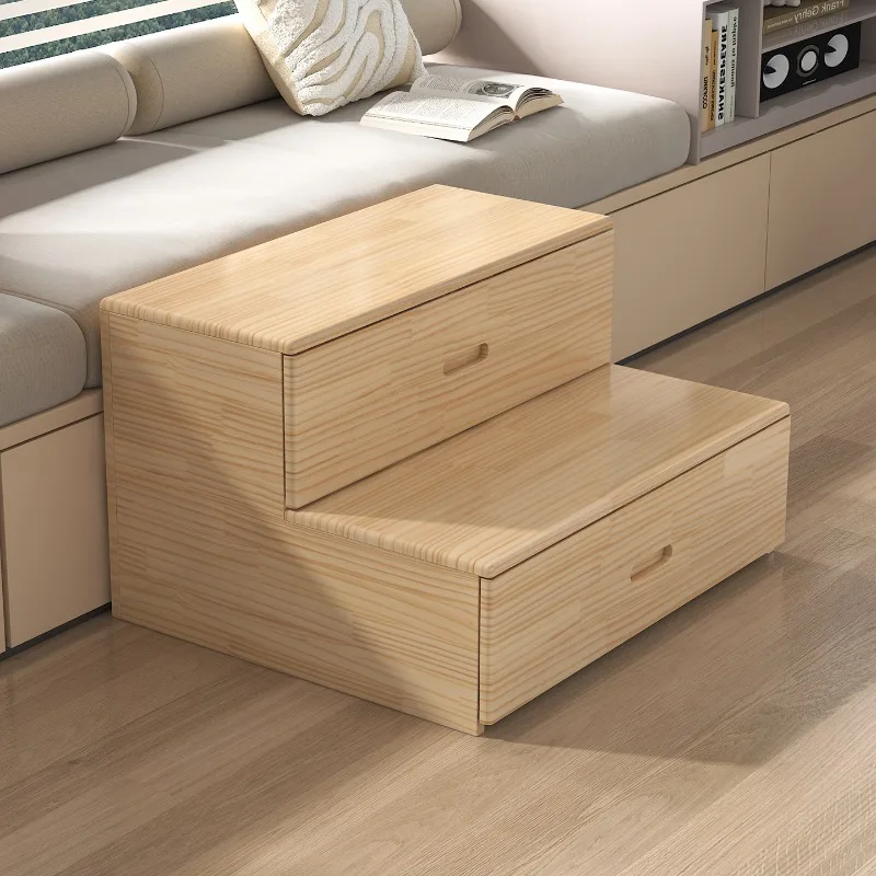 Solid wood step step with drawers storage balcony bedside heightening frame mobile ladder stool dual-purpose double-layer step l