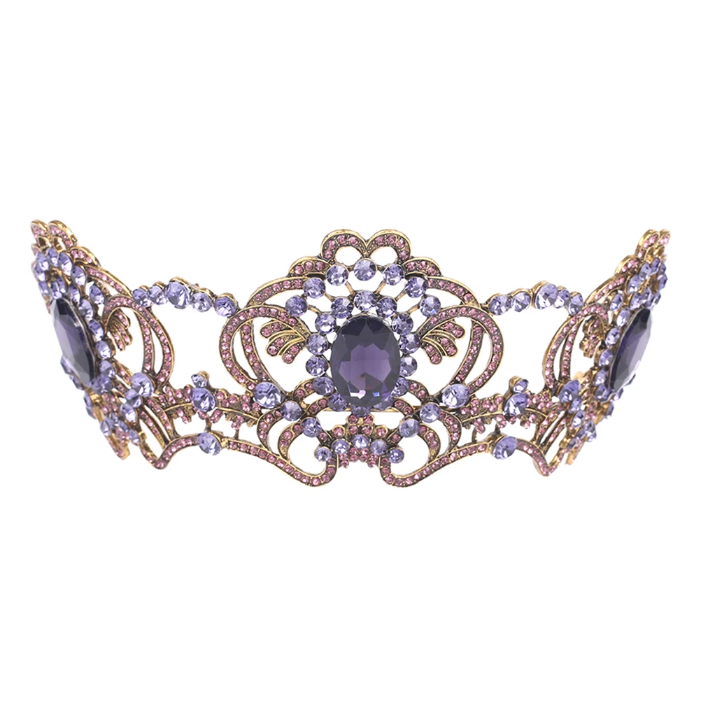

Luxury Amethyst Bridal Tiara Crown Headband Pearl Rhinestones Sparkling Crystal Hair Jewelry For Wedding Pageant Party Women