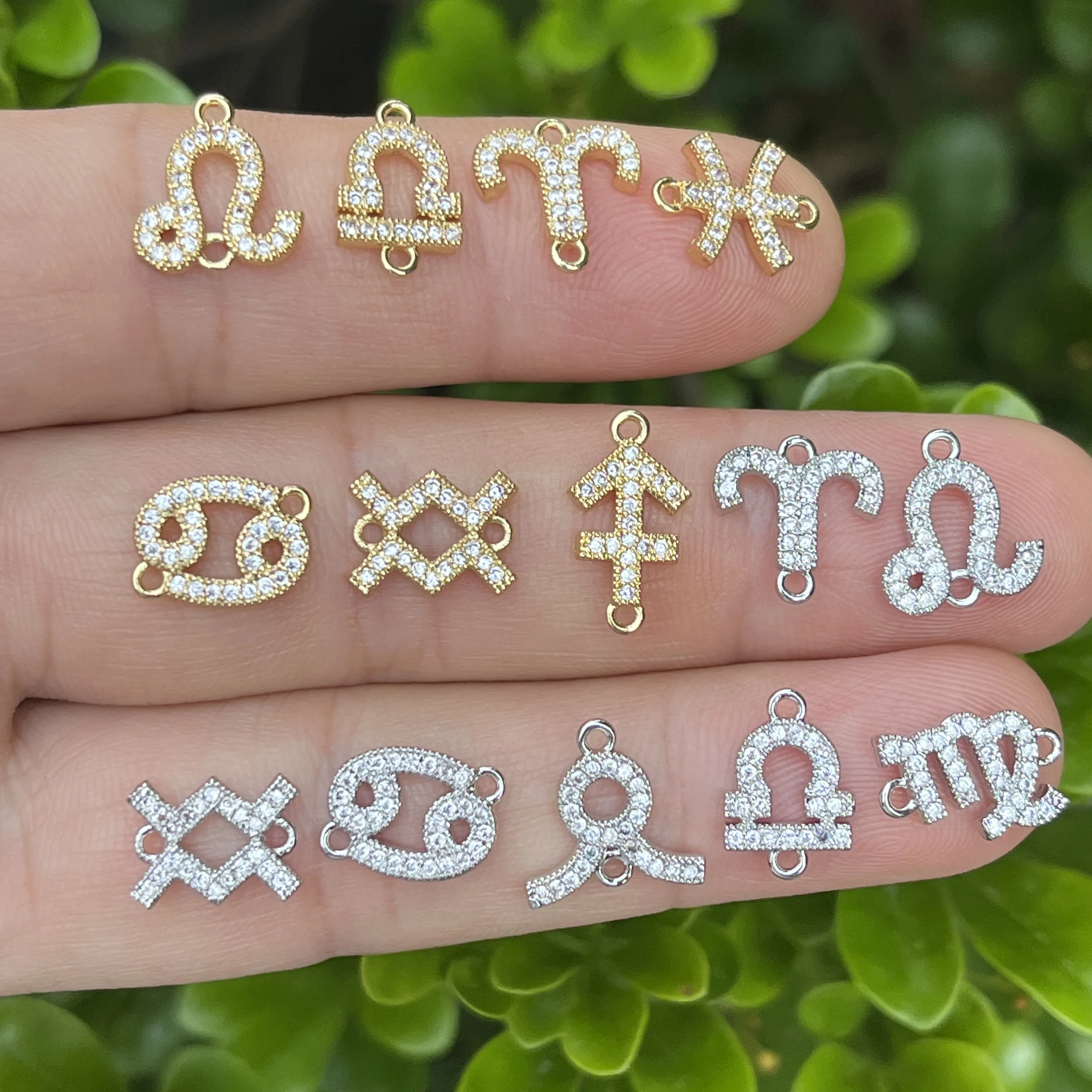 

20pcs/ Bag Mini 12 Zodiac Logo Pendant Shining CZ Zircon Initial Bracelet Necklace DIY Jewelry Making Connector