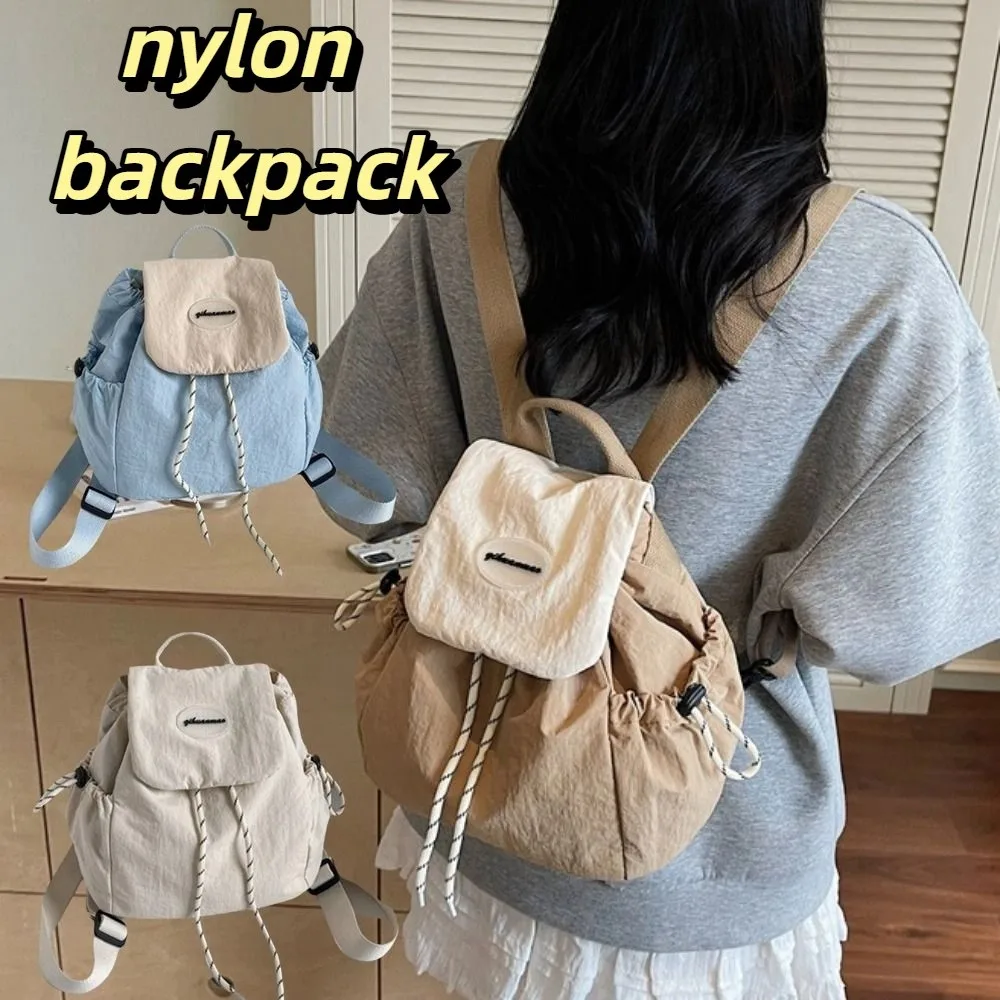 Zaino portatile da donna in nylon con coulisse, leggero, multitasche, zaino casual impermeabile con manico