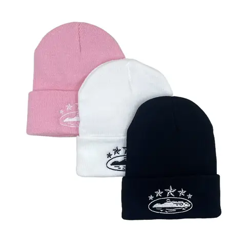 Winter Fashion Warm Knitted Hat Devil's Island Embroidery Trendy Street Hoodie Cold Hat Outdoor Travel Ear Protection Beanies