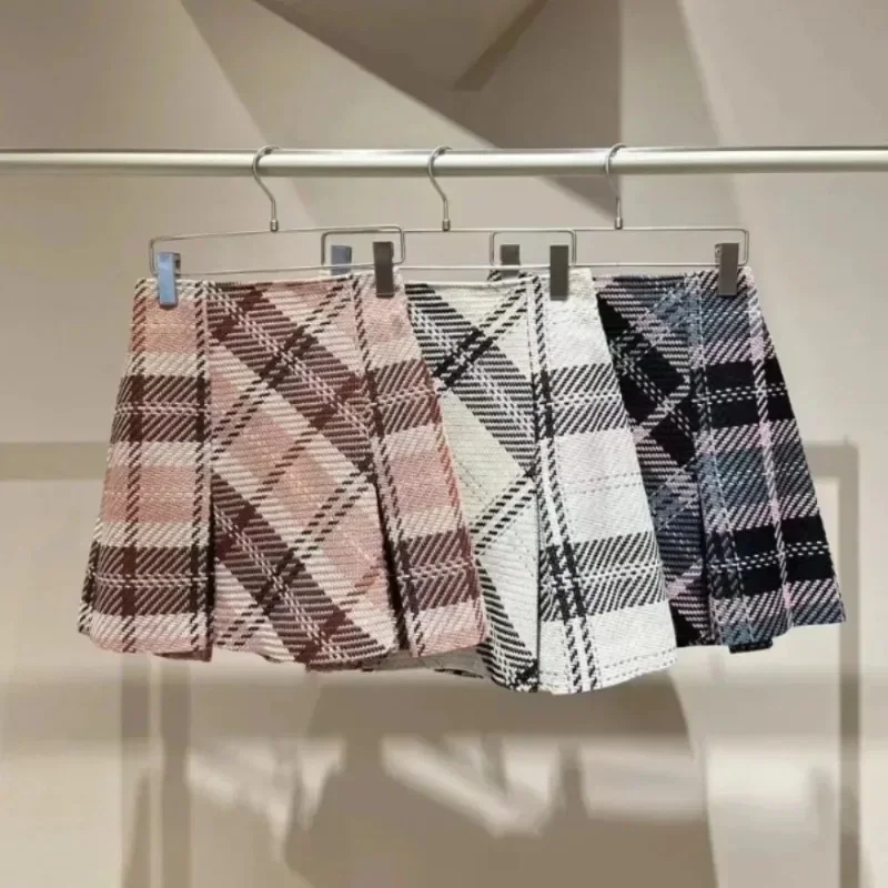 Chic contraste Plaid jupes taille haute a-ligne femmes 2025 Faldas japonais Mini jupe automne nouveau Ropa Mujer doux frais Falda