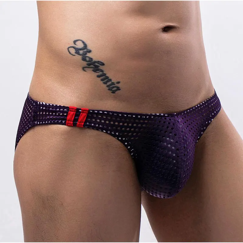 EUR Size Fashion Solid Color Men Underwear Mesh Breathable Briefs Sexy U Pouch Underpants Low Waist Gay Man Panties Slip Cuecas