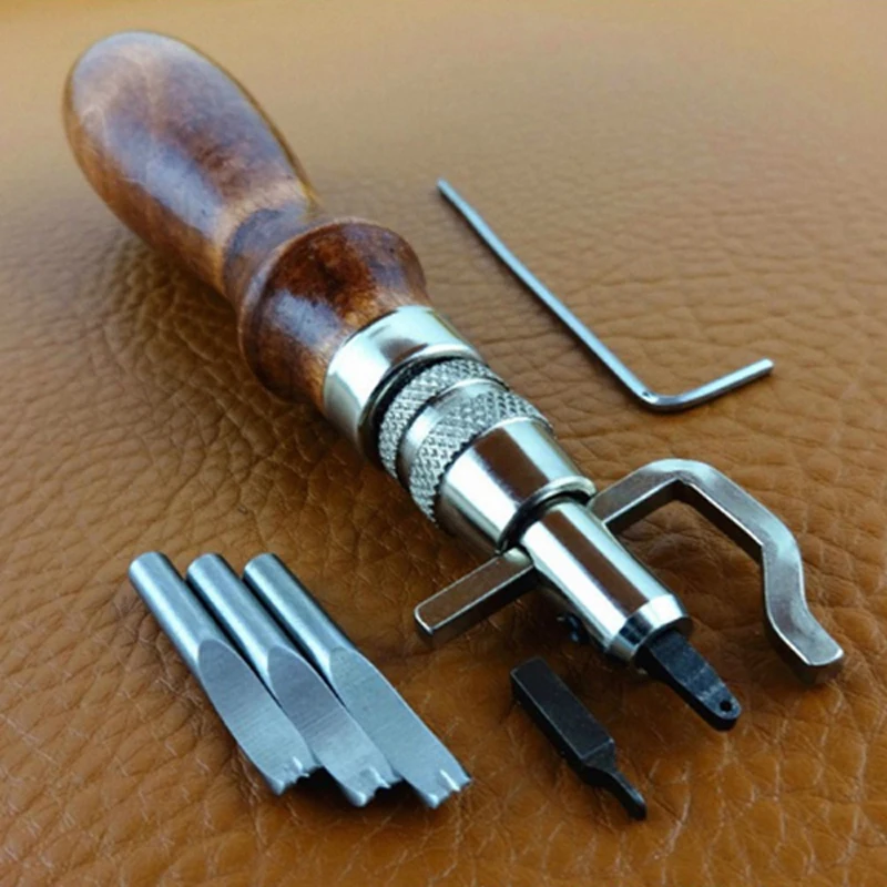 

Leather Stitching Groover and Edge Beveler Tool Set, 7 in 1 Kit with 5 Heads and Wrench for DIY