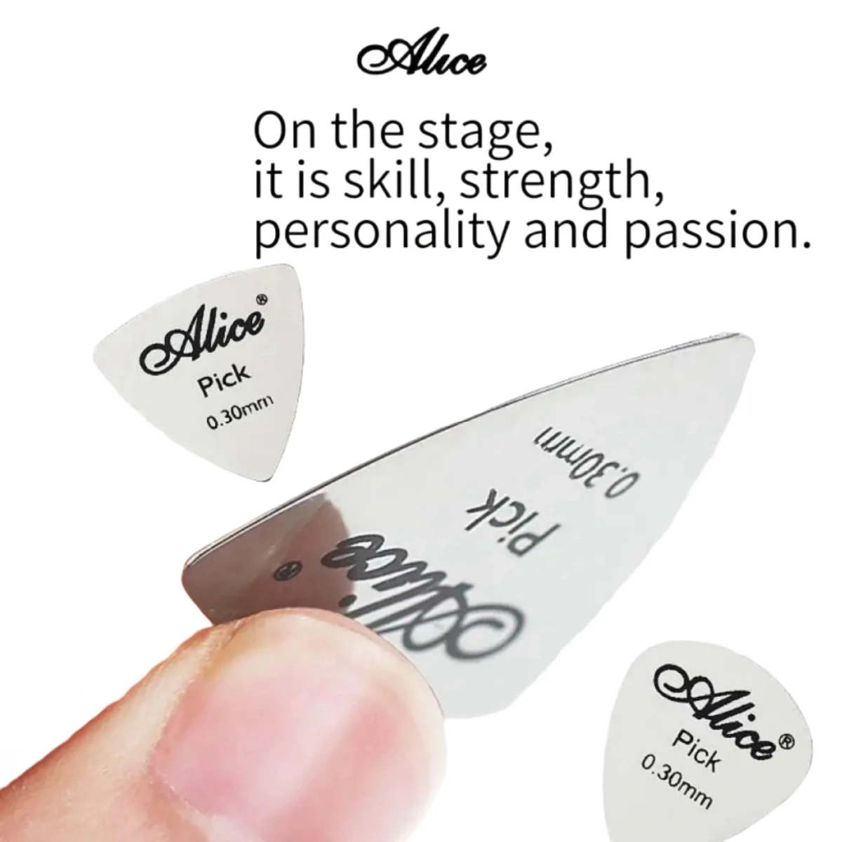 Alice 100Pcs Metal Guitar Pick 0.3mm Thin Durable Silver Color Professional Bass Ukelele Guitar Picks Guitar Amplifier