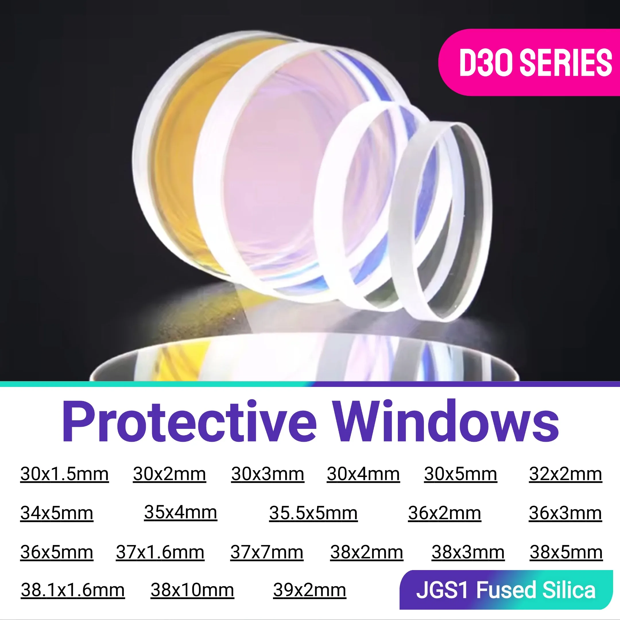 

Header Protective Windows Lense 30x1.5 30x5 34x5 37x7 Fiber Laser Lens For Raytools Bodor WSX Precitec Laser Cutting Head 1064nm