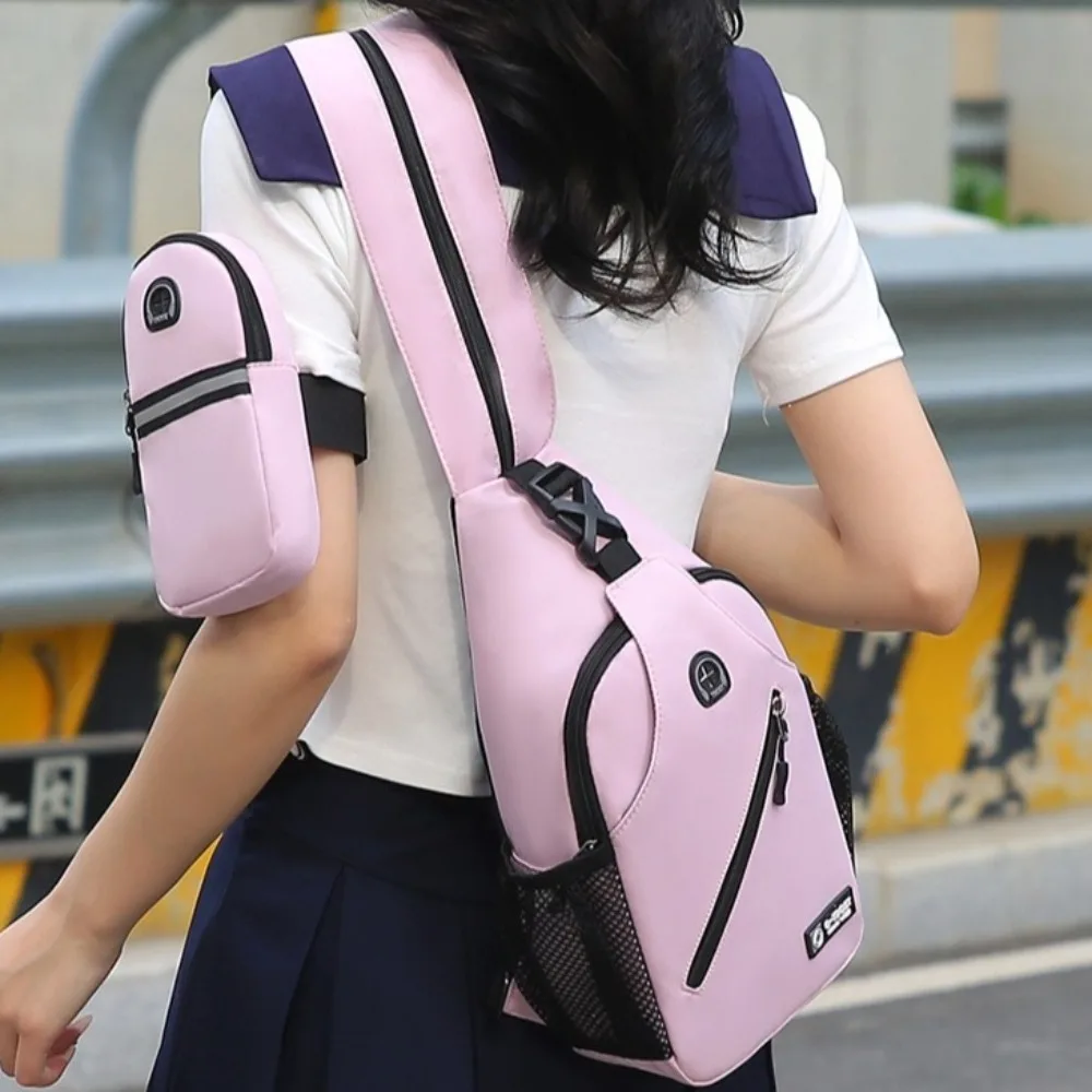 

Multifunctional Men's Chest Bag Phone Bag Solid Color Shoulder Crossbody Bag Lightweight with Packet Sports Backpack Student