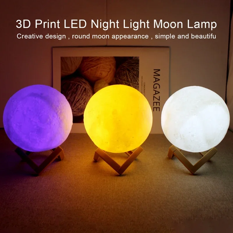 10/8CM 3D bulan LED lampu dengan braket kreatif kamar tidur lampu malam rumah stiker ornamen meja