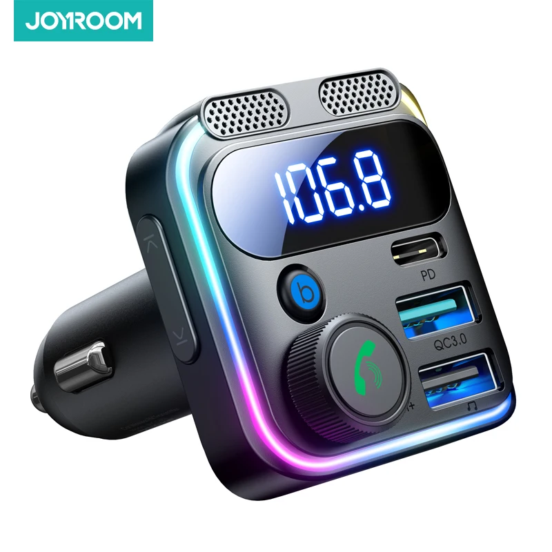JOYROOM Bluetooth 5.3 nadajnik FM do samochodu 48W PD i QC3.0 ładowarka samochodowa Adapter Bluetooth i dysk U, podwójne mikrofony, połączenia w trybie głośnomówiącym