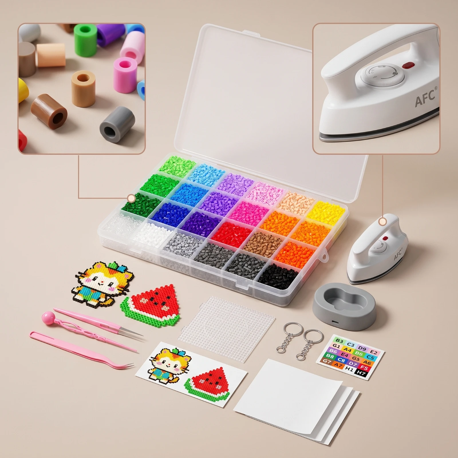 Fuse Beads Kit with Storage Box Creative Bead Craft Kit with Storage Box Organized Multicolor for Children, Home, Classroom