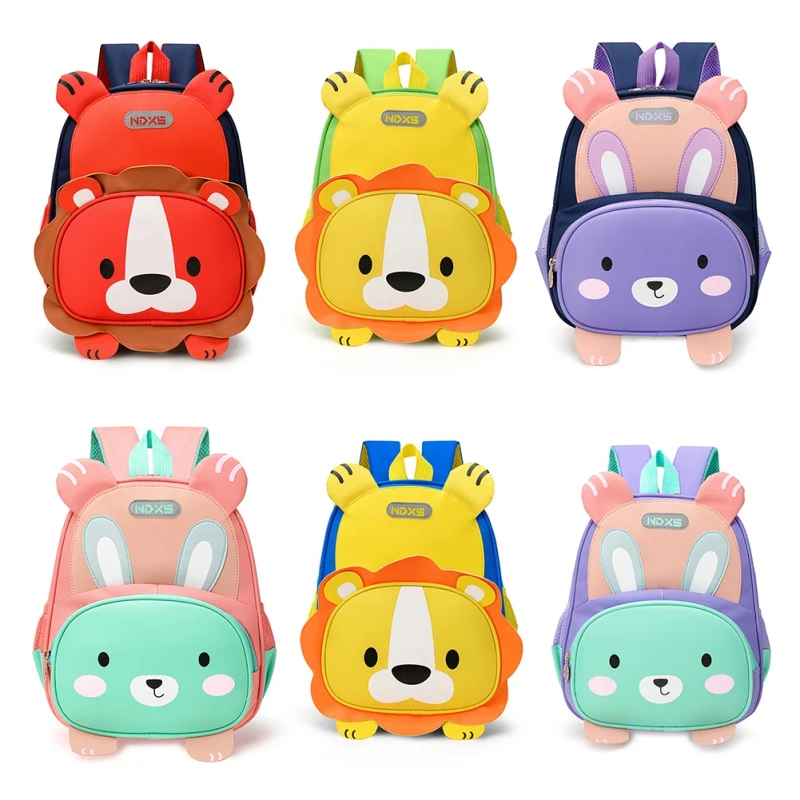 Cute Children Backpack Kids Canvas Bag Cartoon Rabbit Lion Toddlers Backpack For Boys Girls Kindergarten Primary Book Bags