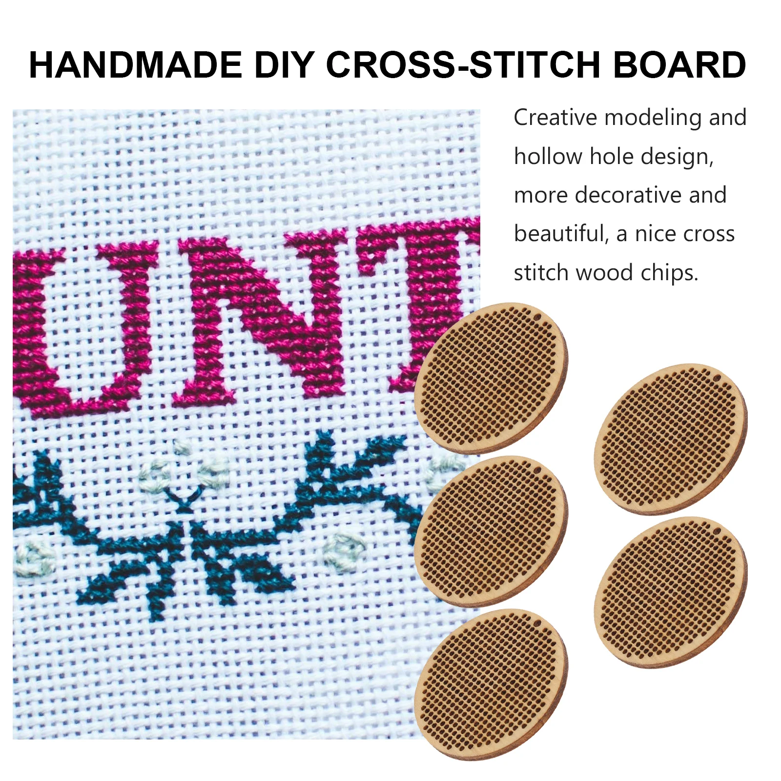 

5Pcs Wooden Cross-Stitch Chips Mini DIY Handmade Wooden Board Portable Creative Hollow Design Gift Accessories
