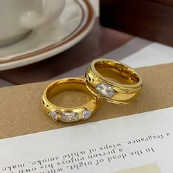 Cubic zirconia stone band rings stainless steel rings for women minimalist simple elegant jewelry non tarnish jewelry
