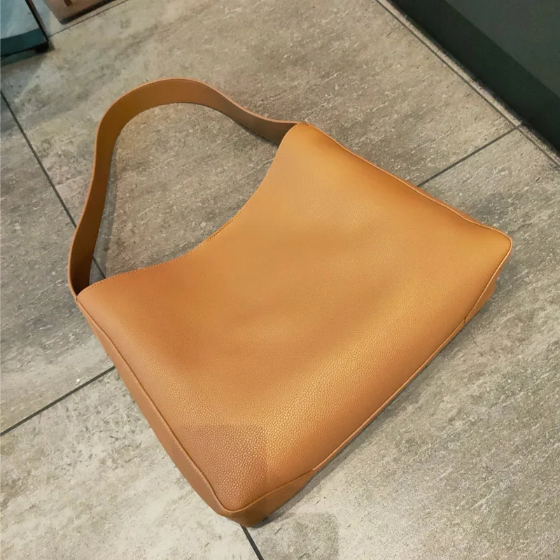 Simply Female Split Leather Shoulder Bags Solid Color Lady Tote Bag Large Capacity Women Commute Handbags Removable Inner Purse