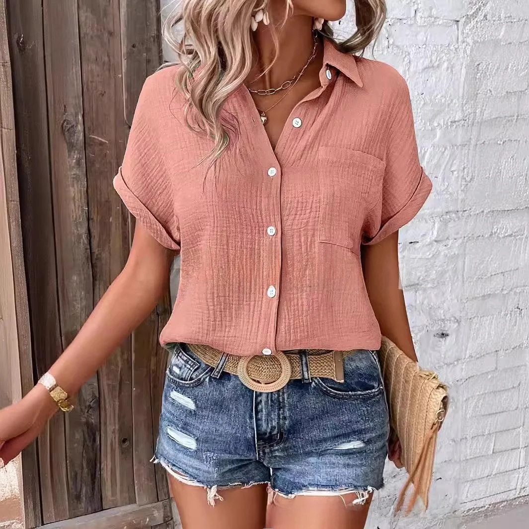 

Women's Casual Button down irt Color Blo Batwing Sve Protective Clothing Home Use Comfortable Faion Top